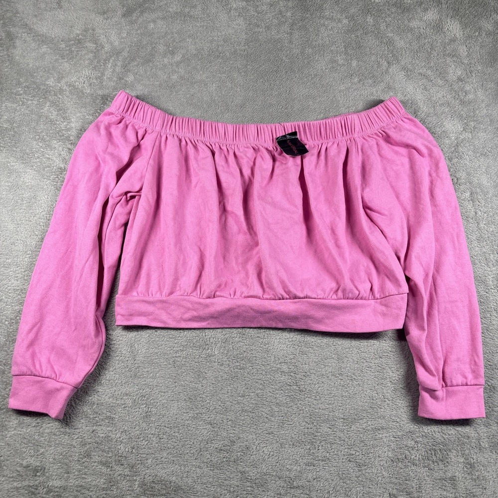 Material Girl Fuchsia Pink Off Shoulder‎ Crop Sweatshirt Shirt XL NWT